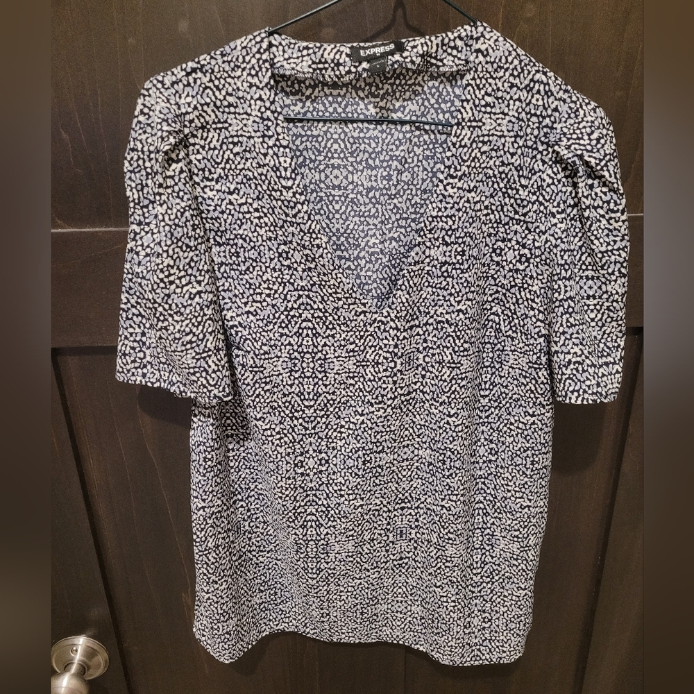 Express Navy and White Patterned Top